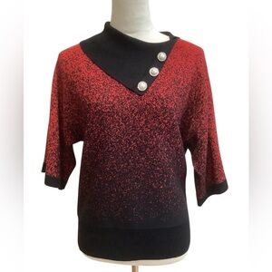 Adrienne Vittadini Red and Black Cowl Neck Sparkle Sweater Size S, NWT